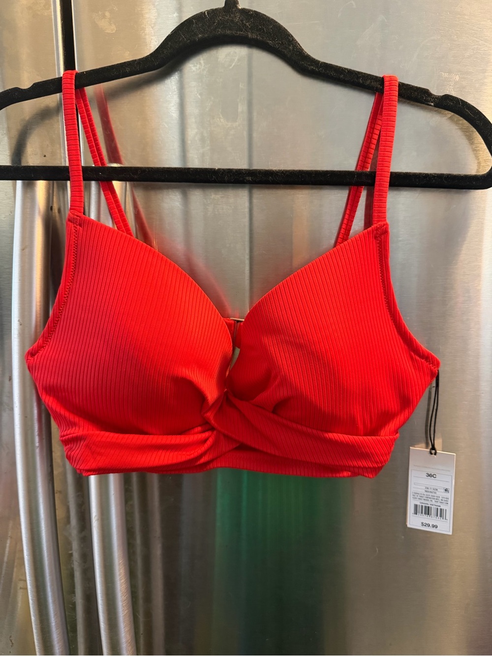 Shade & Shore Red Ribbed Twist Bralette